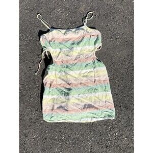 Aerie Linen Blend Multicolor Striped Side Cut Out Mini Dress Women's Medium